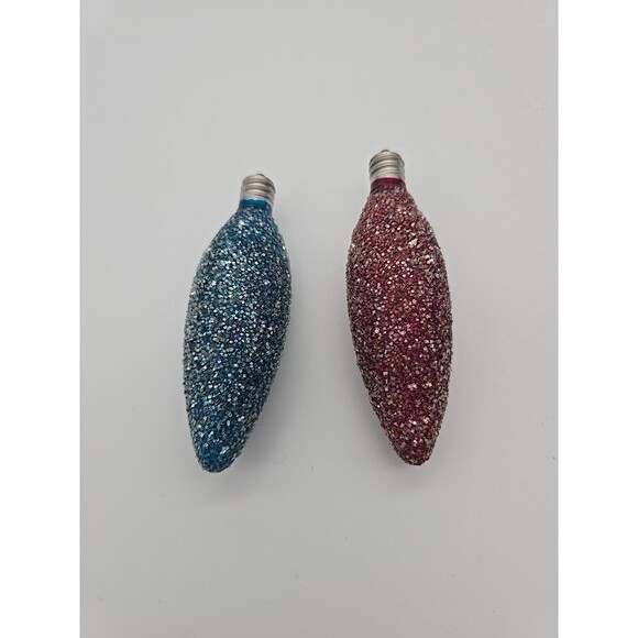 Vintage Stardust Sugar Crystal Christmas Bulbs 3.5" Red & Blue x 2 - Picture 2 of 8